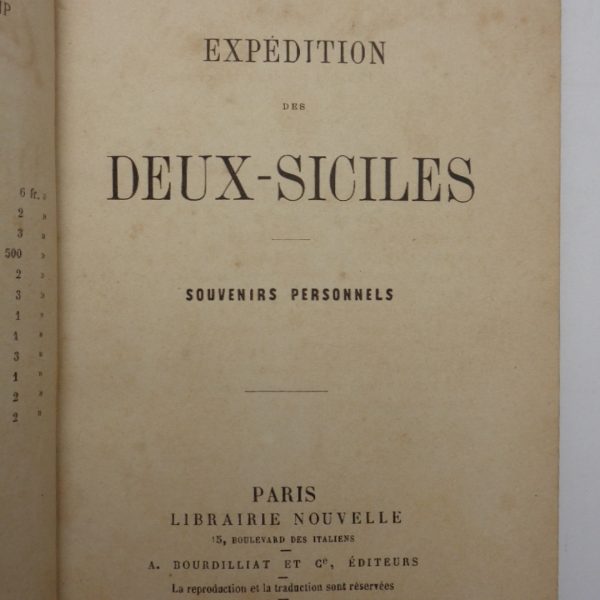 EXPEDITION DES DEUX-SICILES. Souvenirs personnels. (Invio).