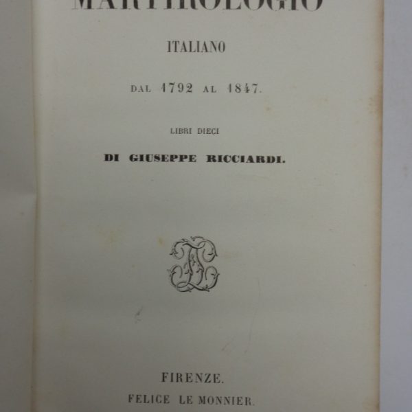 MARTIROLOGIO ITALIANO DAL 1792 AL 1847.