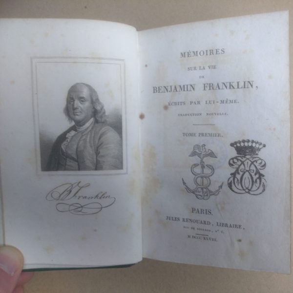 MรMOIRES SUR LA VIE DE BENJAMIN FRANKLIN, รฉcrits par lui-mรชme. Traduction nouvelle. (Ex libris Comte d'Esterhazy).