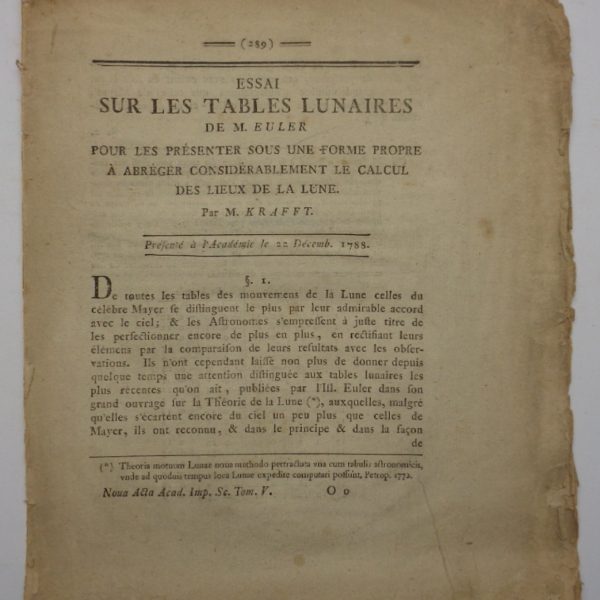 ESSAI SUR LES TABLES LUNAIRES DE M. EULER, pour les présenter sous une forme propre à abréger considérablement le calcul des lieux de la Lune.