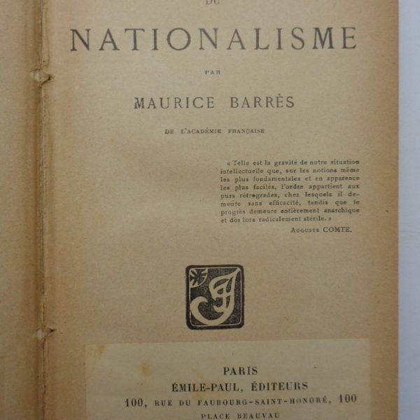 SCรNES ET DOCTRINES DU NATIONALISME.