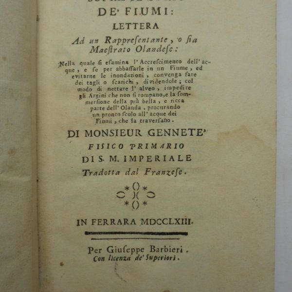 ESPERIMENTI SOPRA IL CORSO DE' FIUMI. Lettera...