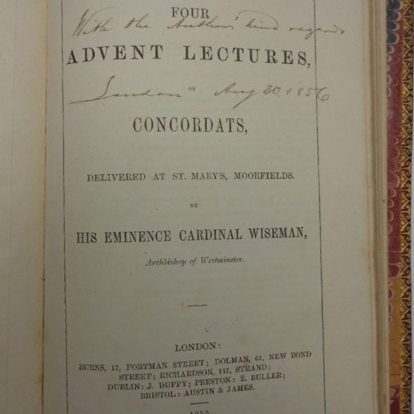 FOUR ADVENT LECTURES, ON CONCORDATS... (Invio autografo)