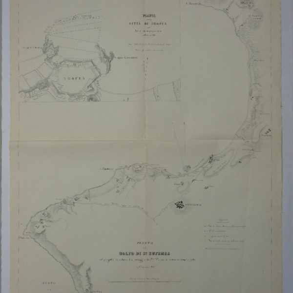 PIANTA DELLA CITTÀ DI TROPEA col Porto che si progettava nell'anno 1834 + PIANTA DEL GOLFO DI S. EUFEMIA col progetto di ridurre l'ancoraggio di S. Venere a sicuro ed ampio porto nell'anno 1939.