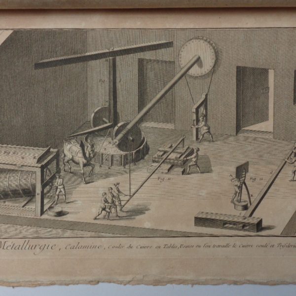 Encyclopedie. Histoire Naturelle, Métallurgie. CALAMINE, couler du cuivre, contenant 6 planches. ETAIN, contenant 1 planche.