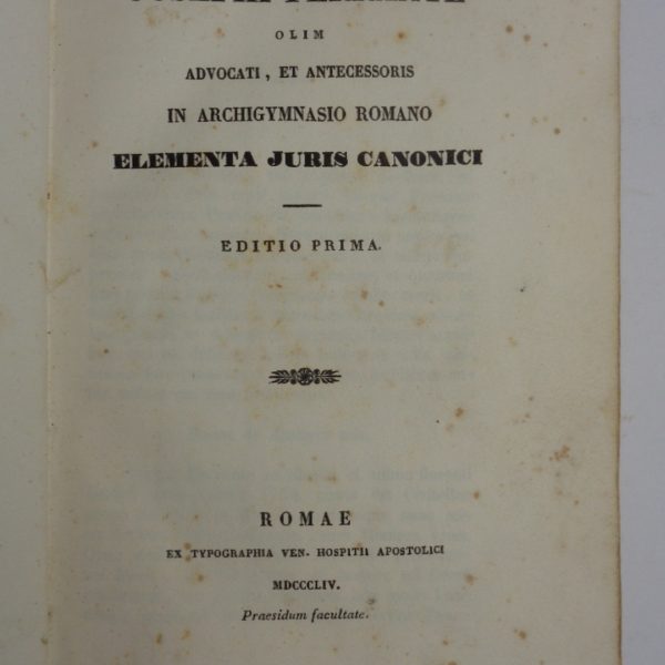 ELEMENTA JURIS CANONICI. Editio prima.