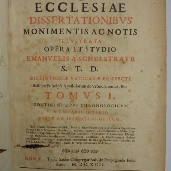ANTIQUITAS ECCLESIAE dissertationibus monimentis ac notis illustrata. Tomus 1 continens opus chronologicum a Cesaris imperio usque ad Iustinianum obitum. Tomus 2 continens opus geographico-hierarchicum.