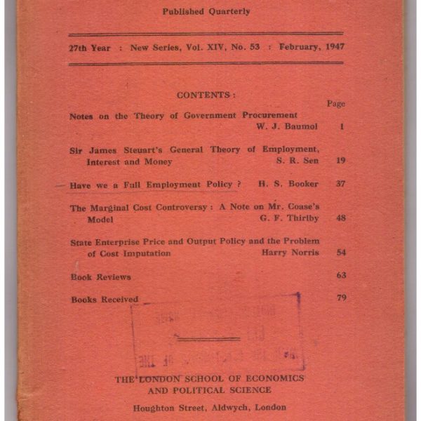 ECONOMICA. Published Quarterly. February 1947.
