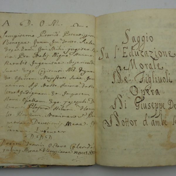 SAGGIO SU L'EDUCAZIONE MORALE DE' FIGLIUOLI, Opera di Giuseppe De Luca, dottor d'ambe le Leggi.